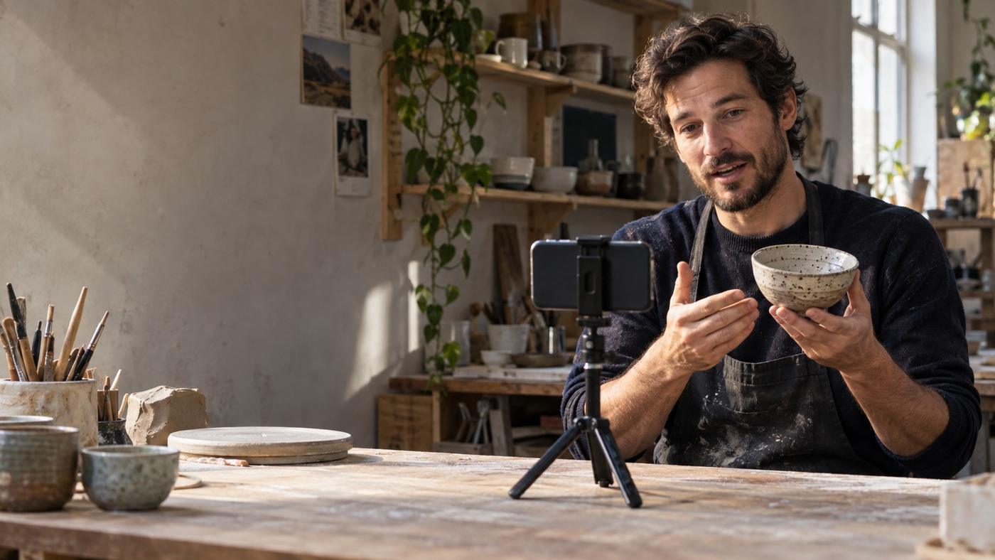 Un céramiste se filme en présentant un bol